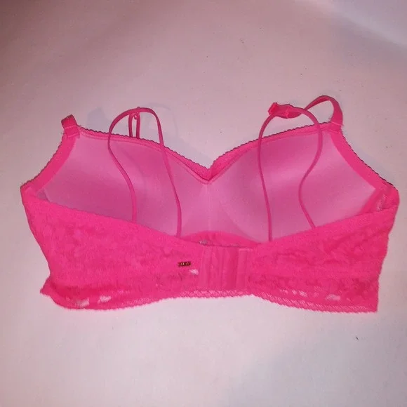 Victoria Secret PINK Bralette Bra XL Neon Pink Lace Push Up Underwire New - Picture 5 of 6